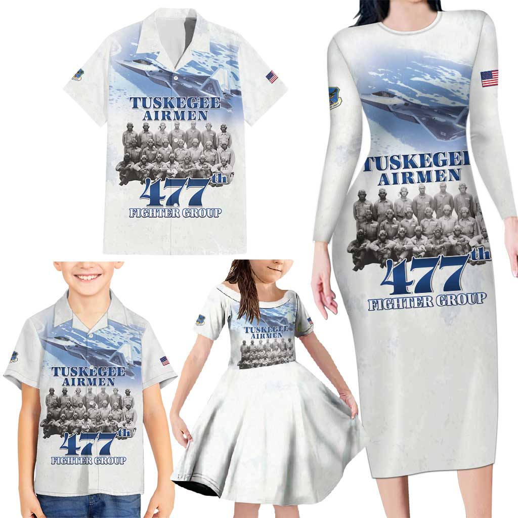 Tuskegee Airmen 477th Fighter Group Family Matching Long Sleeve Bodycon Dress and Hawaiian Shirt Blue Sky Heritage - Wonder Print Shop