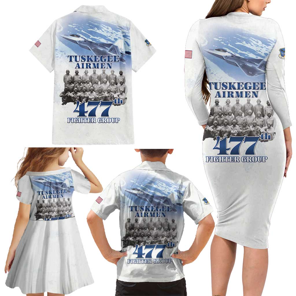 Tuskegee Airmen 477th Fighter Group Family Matching Long Sleeve Bodycon Dress and Hawaiian Shirt Blue Sky Heritage - Wonder Print Shop