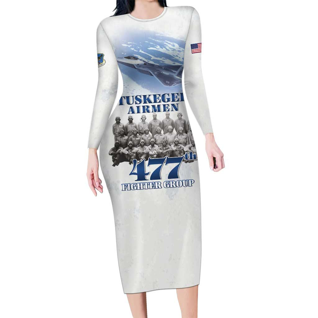 Tuskegee Airmen 477th Fighter Group Family Matching Long Sleeve Bodycon Dress and Hawaiian Shirt Blue Sky Heritage - Wonder Print Shop