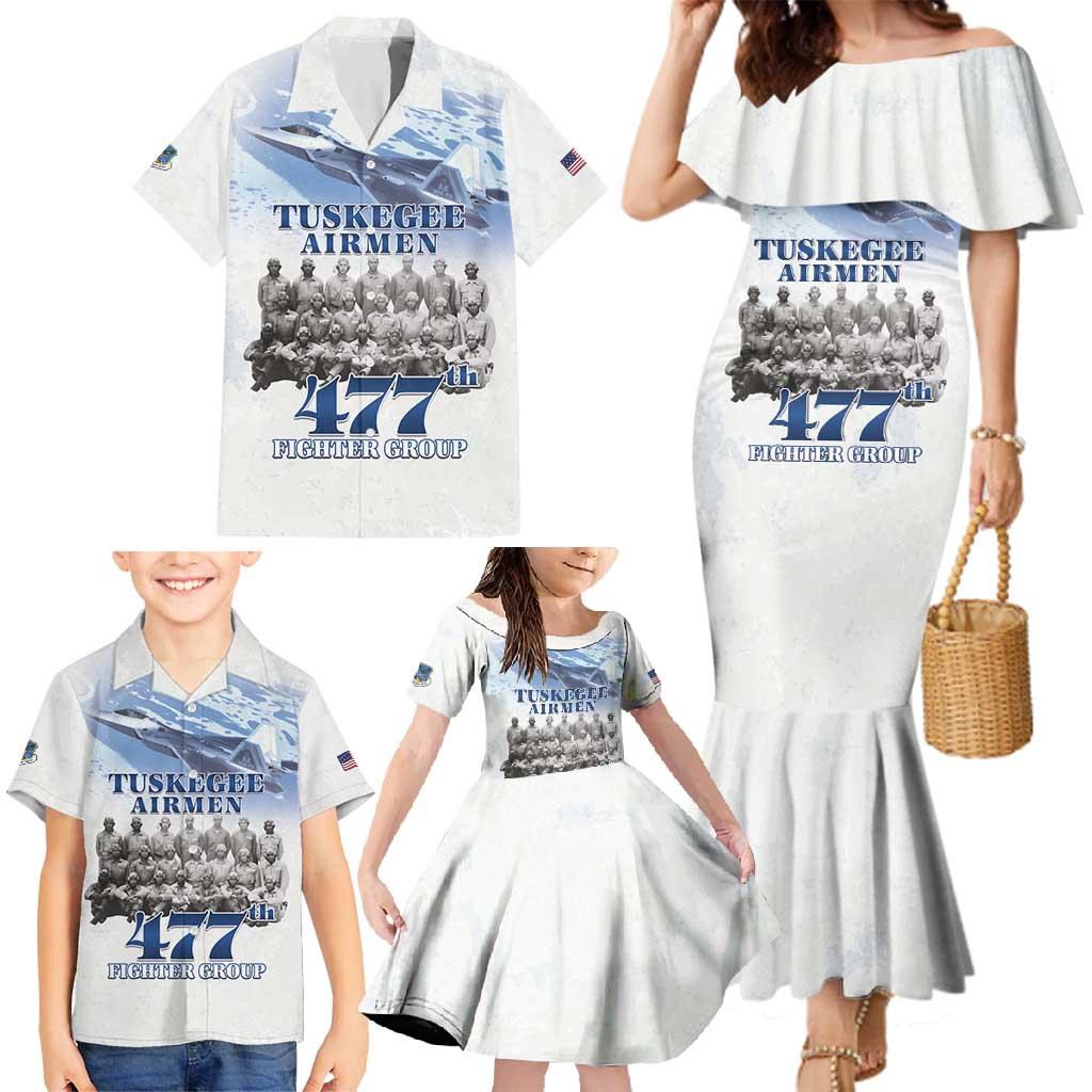 Tuskegee Airmen 477th Fighter Group Family Matching Mermaid Dress and Hawaiian Shirt Blue Sky Heritage - Wonder Print Shop