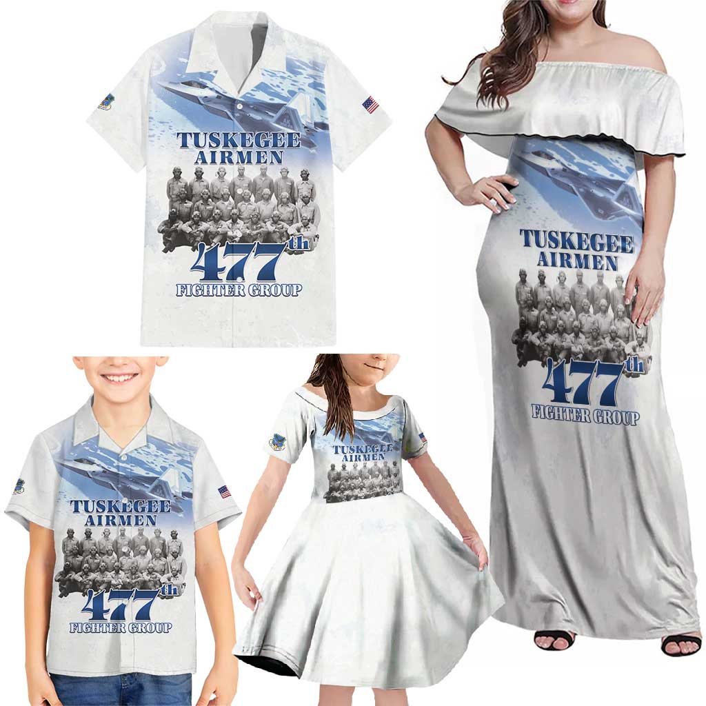 Tuskegee Airmen 477th Fighter Group Family Matching Off Shoulder Maxi Dress and Hawaiian Shirt Blue Sky Heritage - Wonder Print Shop