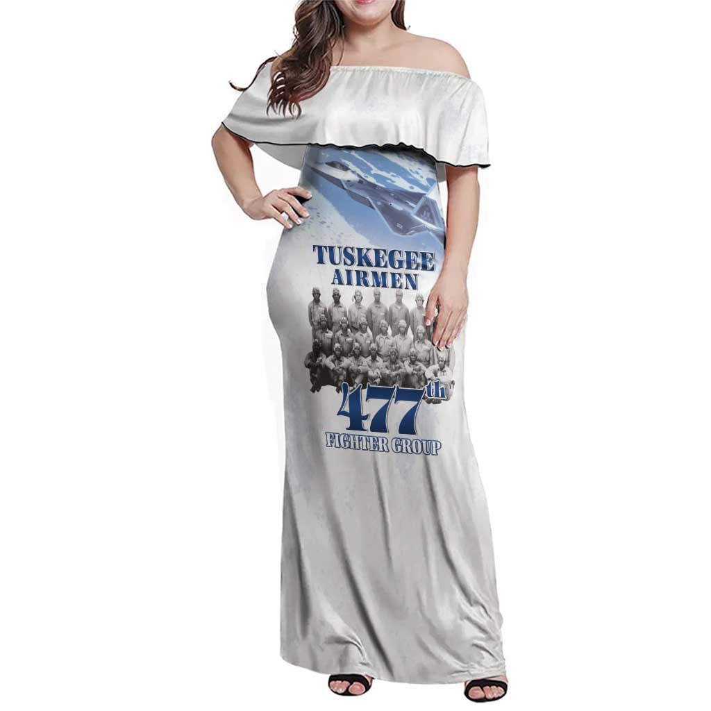 Tuskegee Airmen 477th Fighter Group Family Matching Off Shoulder Maxi Dress and Hawaiian Shirt Blue Sky Heritage - Wonder Print Shop