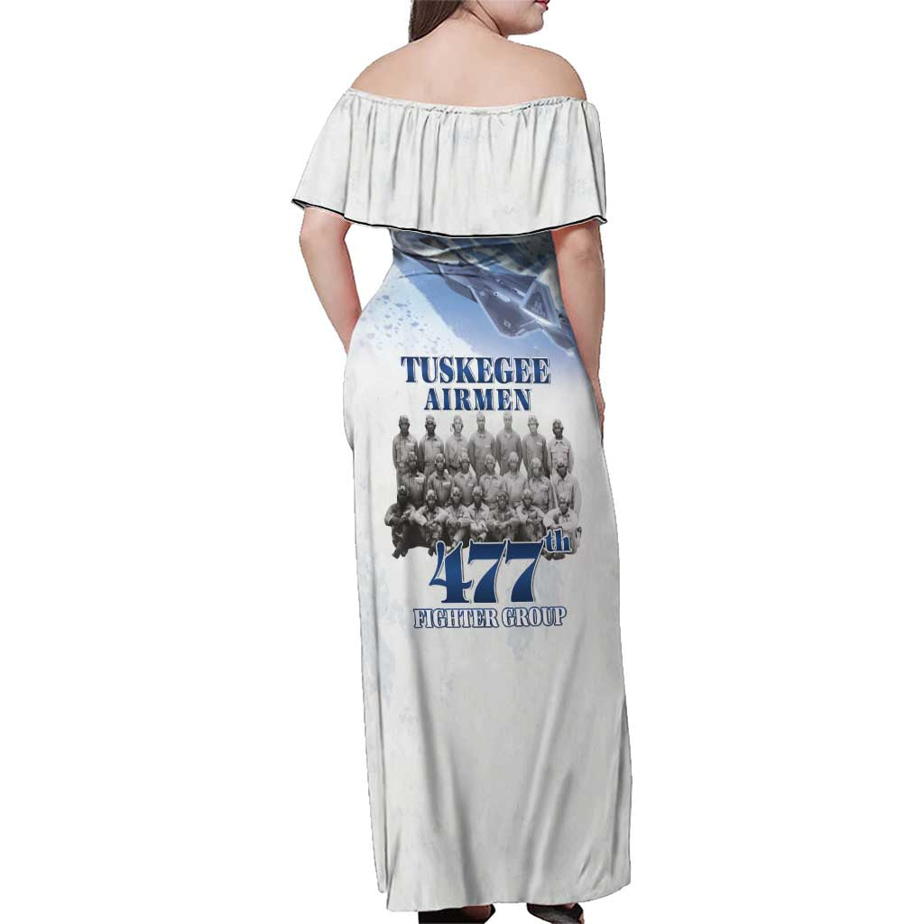 Tuskegee Airmen 477th Fighter Group Family Matching Off Shoulder Maxi Dress and Hawaiian Shirt Blue Sky Heritage - Wonder Print Shop