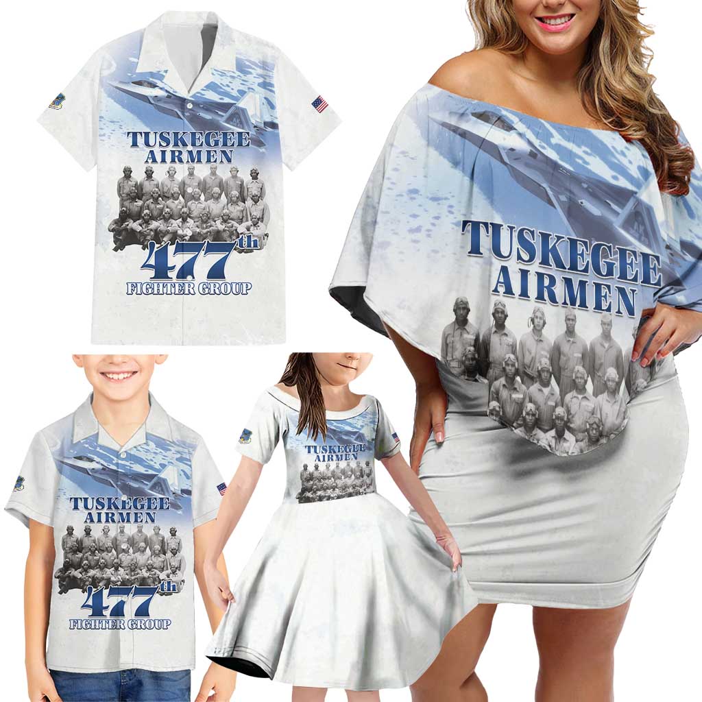 Tuskegee Airmen 477th Fighter Group Family Matching Off Shoulder Short Dress and Hawaiian Shirt Blue Sky Heritage - Wonder Print Shop