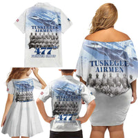 Tuskegee Airmen 477th Fighter Group Family Matching Off Shoulder Short Dress and Hawaiian Shirt Blue Sky Heritage - Wonder Print Shop