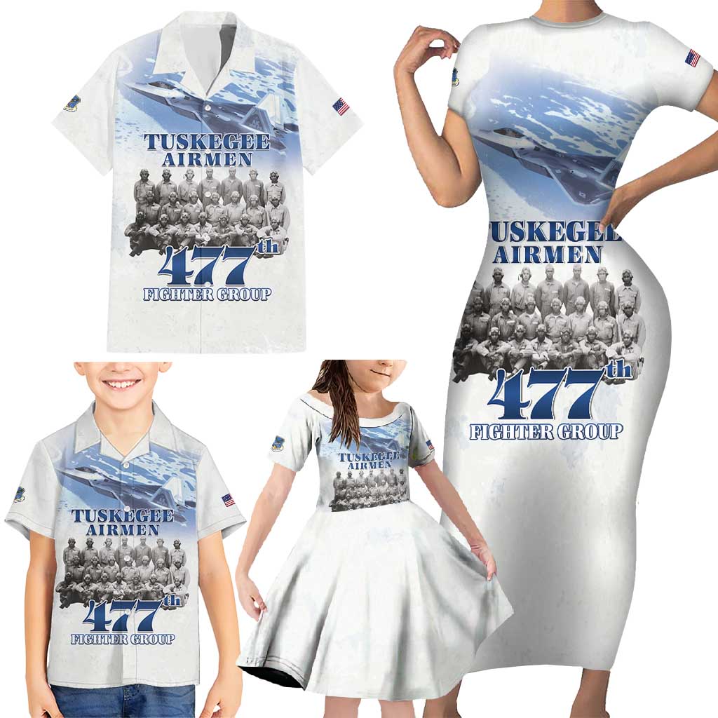 Tuskegee Airmen 477th Fighter Group Family Matching Short Sleeve Bodycon Dress and Hawaiian Shirt Blue Sky Heritage - Wonder Print Shop