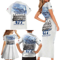 Tuskegee Airmen 477th Fighter Group Family Matching Short Sleeve Bodycon Dress and Hawaiian Shirt Blue Sky Heritage - Wonder Print Shop
