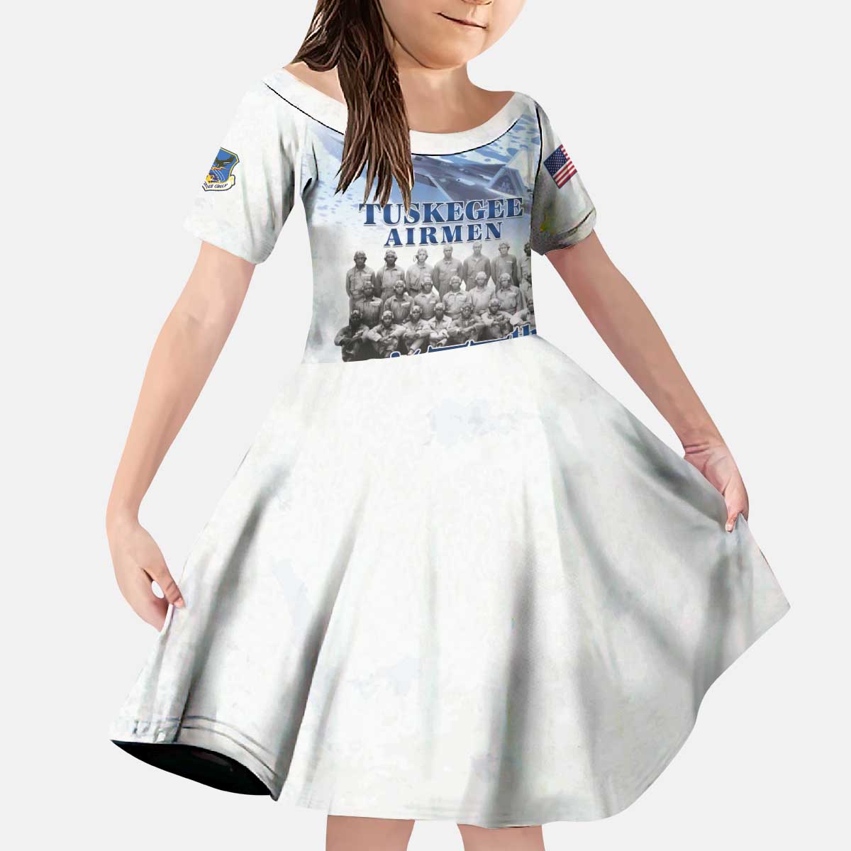 Tuskegee Airmen 477th Fighter Group Kid Short Sleeve Dress Blue Sky Heritage - Wonder Print Shop