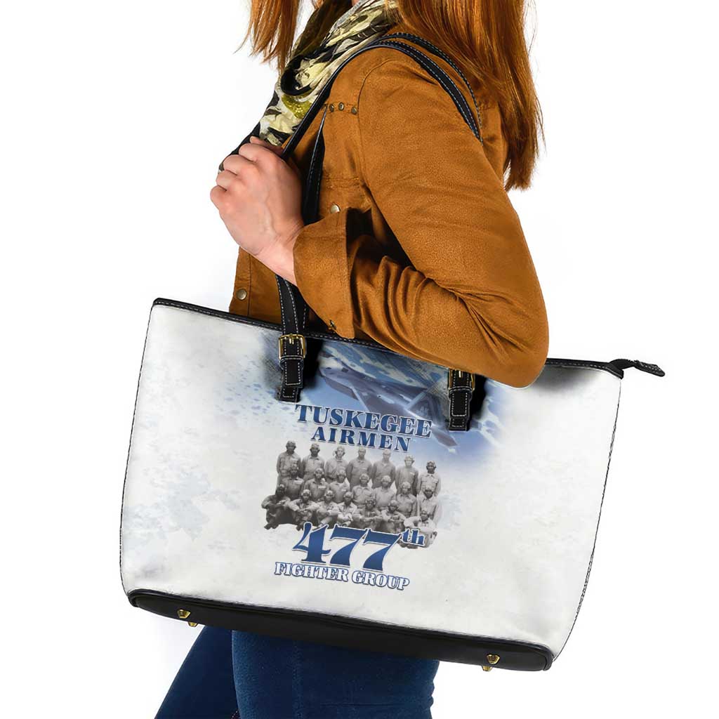 Tuskegee Airmen 477th Fighter Group Leather Tote Bag Blue Sky Heritage - Wonder Print Shop