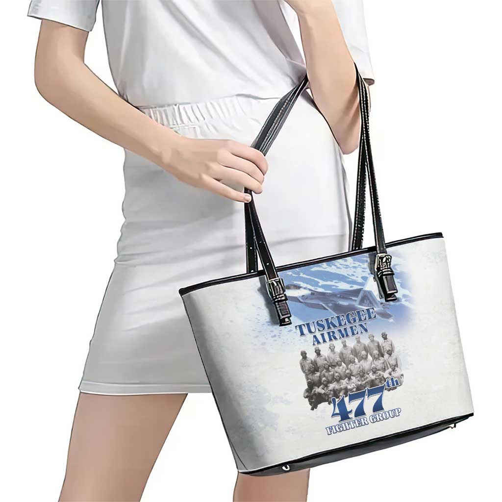 Tuskegee Airmen 477th Fighter Group Leather Tote Bag Blue Sky Heritage - Wonder Print Shop