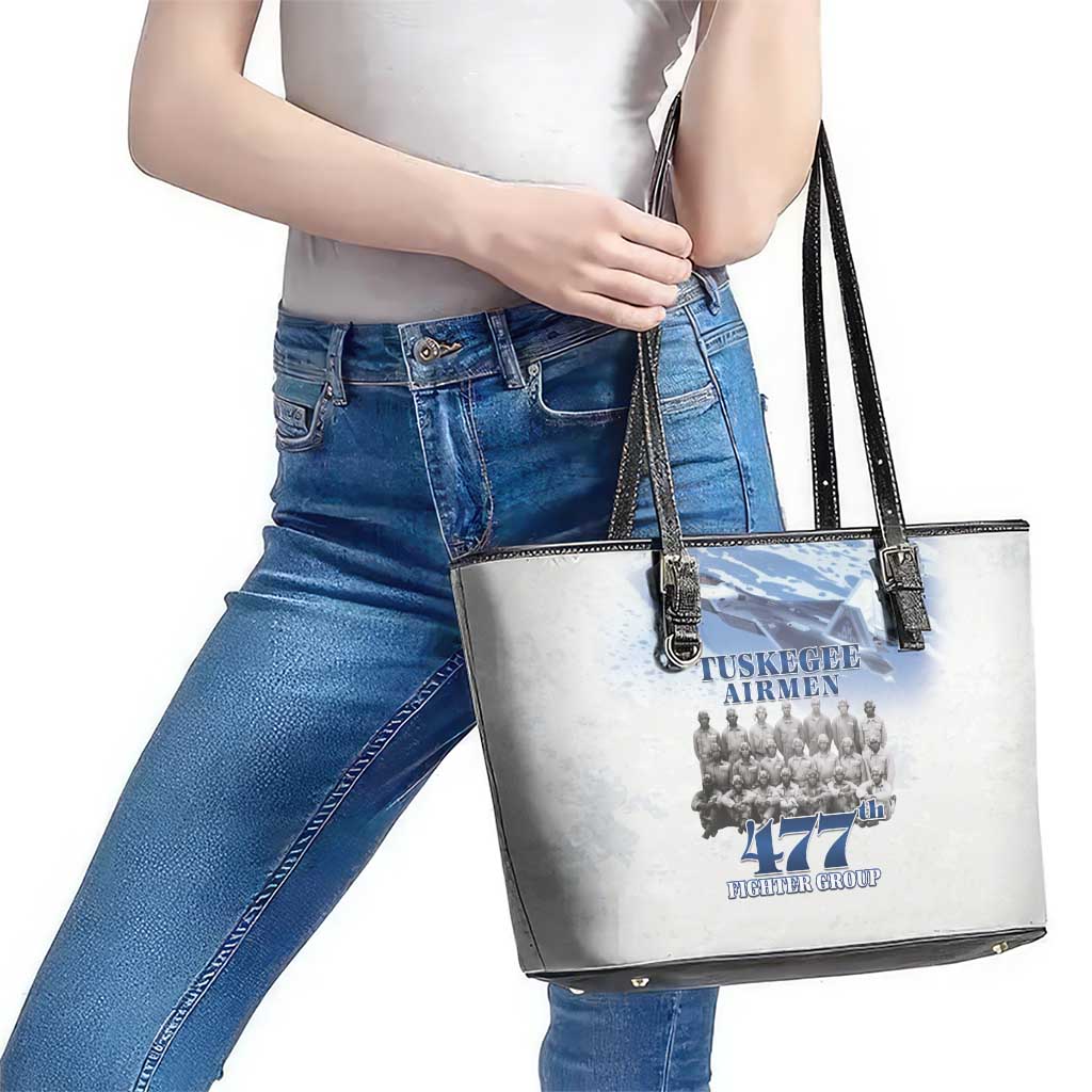 Tuskegee Airmen 477th Fighter Group Leather Tote Bag Blue Sky Heritage - Wonder Print Shop