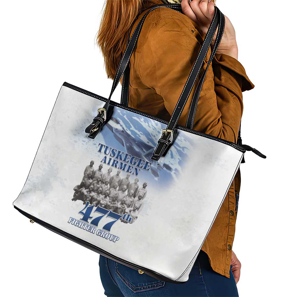 Tuskegee Airmen 477th Fighter Group Leather Tote Bag Blue Sky Heritage - Wonder Print Shop