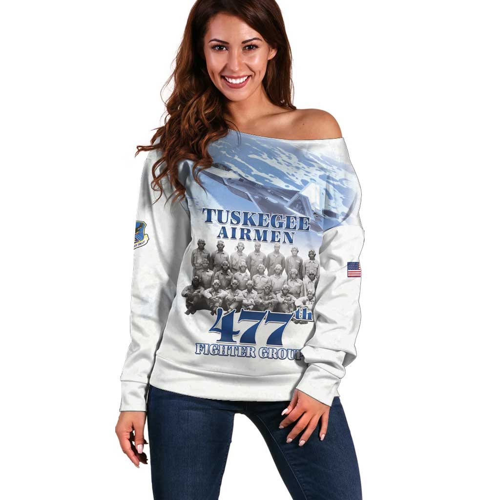 Tuskegee Airmen 477th Fighter Group Off Shoulder Sweater Blue Sky Heritage - Wonder Print Shop
