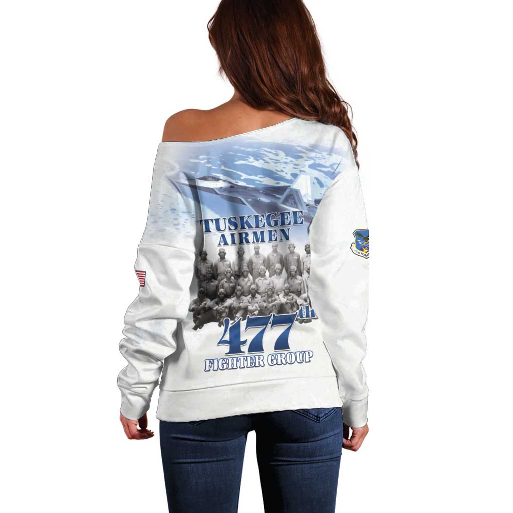 Tuskegee Airmen 477th Fighter Group Off Shoulder Sweater Blue Sky Heritage - Wonder Print Shop