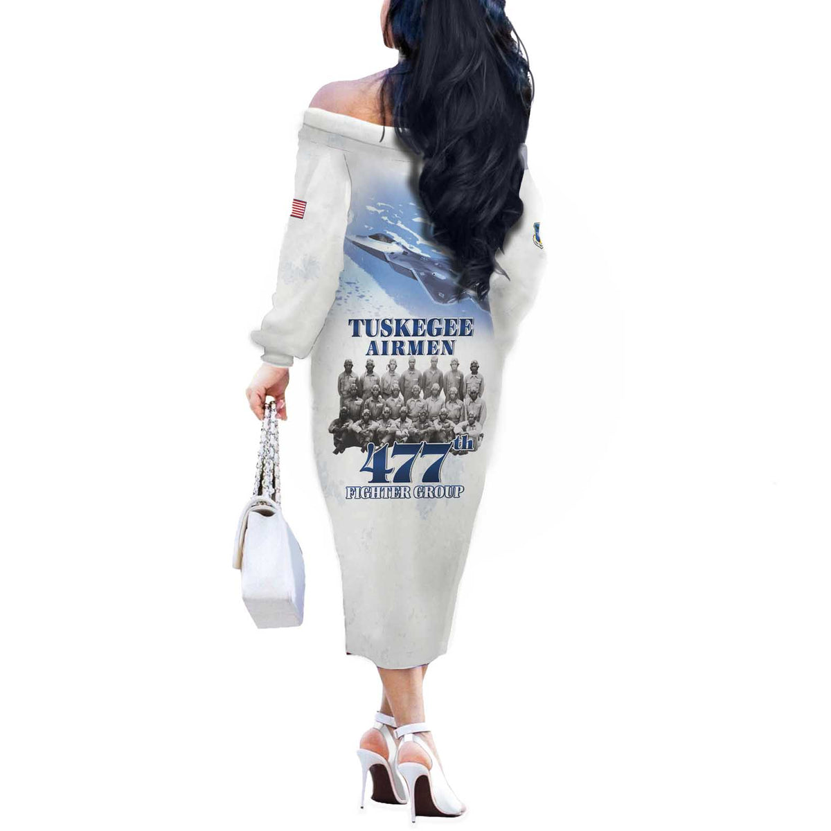 Tuskegee Airmen 477th Fighter Group Off The Shoulder Long Sleeve Dress Blue Sky Heritage - Wonder Print Shop