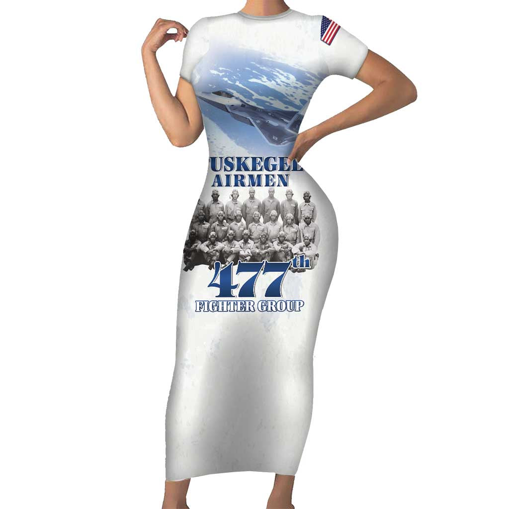 Tuskegee Airmen 477th Fighter Group Short Sleeve Bodycon Dress Blue Sky Heritage - Wonder Print Shop