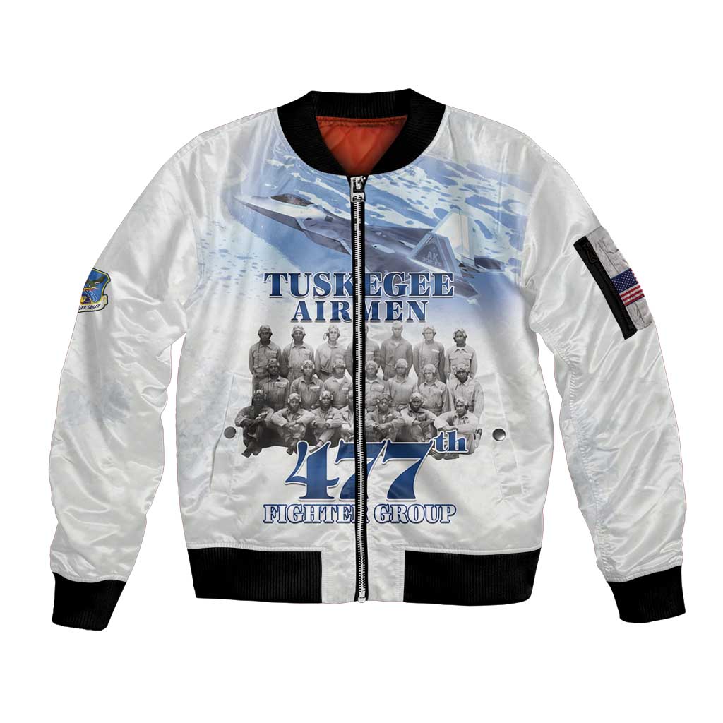 Tuskegee Airmen 477th Fighter Group Sleeve Zip Bomber Jacket Blue Sky Heritage - Wonder Print Shop