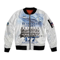 Tuskegee Airmen 477th Fighter Group Sleeve Zip Bomber Jacket Blue Sky Heritage - Wonder Print Shop