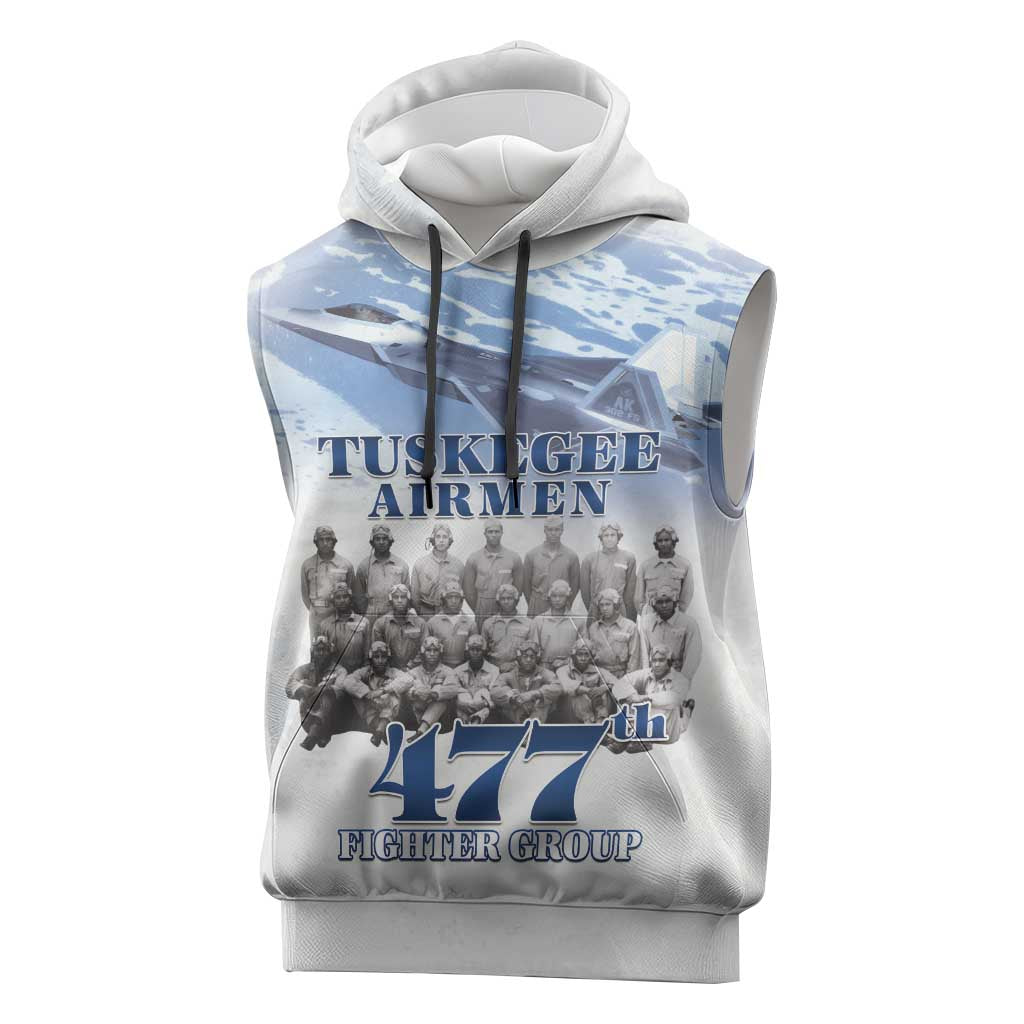 Tuskegee Airmen 477th Fighter Group Sleeveless Hoodie Blue Sky Heritage - Wonder Print Shop