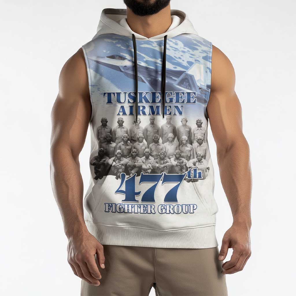 Tuskegee Airmen 477th Fighter Group Sleeveless Hoodie Blue Sky Heritage - Wonder Print Shop
