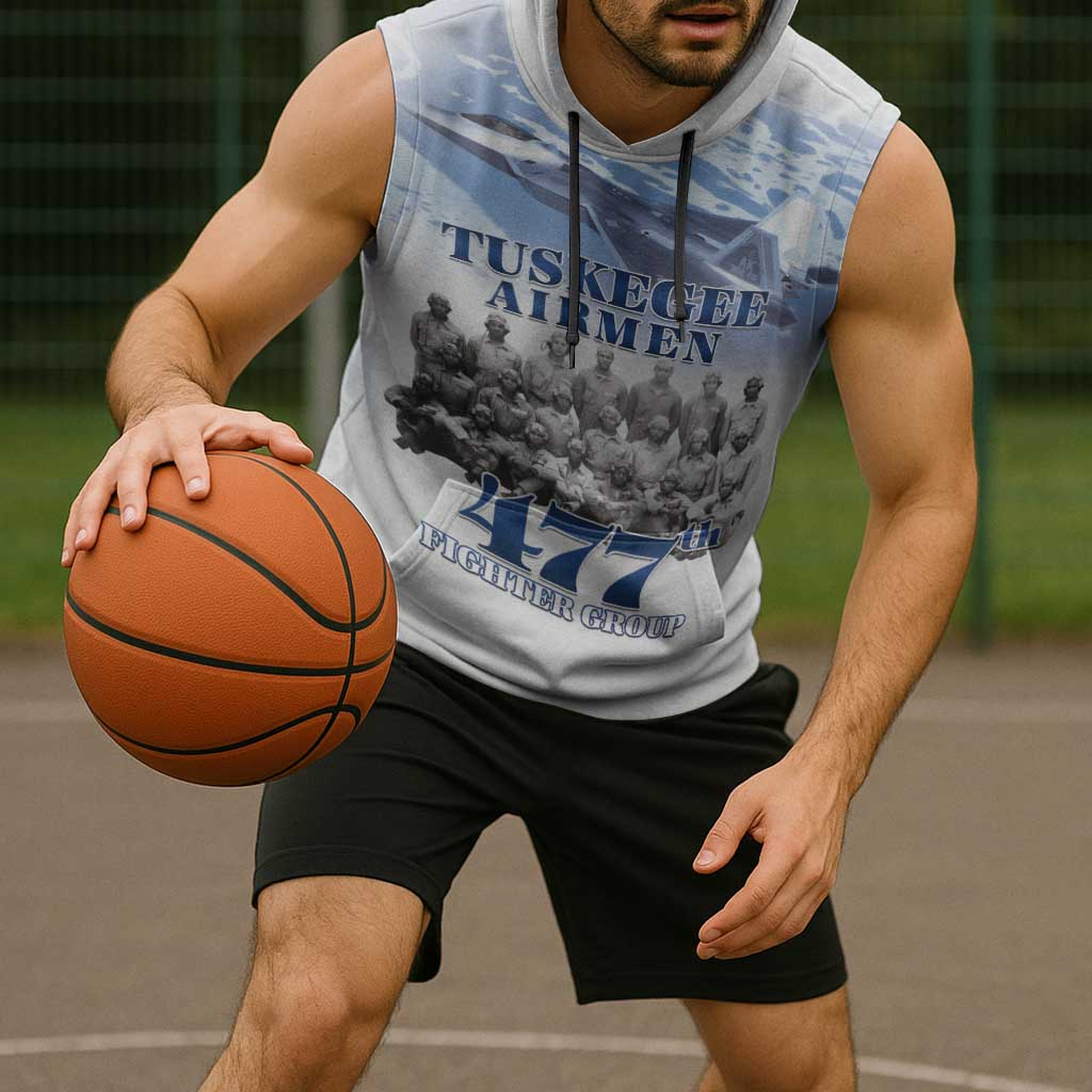 Tuskegee Airmen 477th Fighter Group Sleeveless Hoodie Blue Sky Heritage - Wonder Print Shop