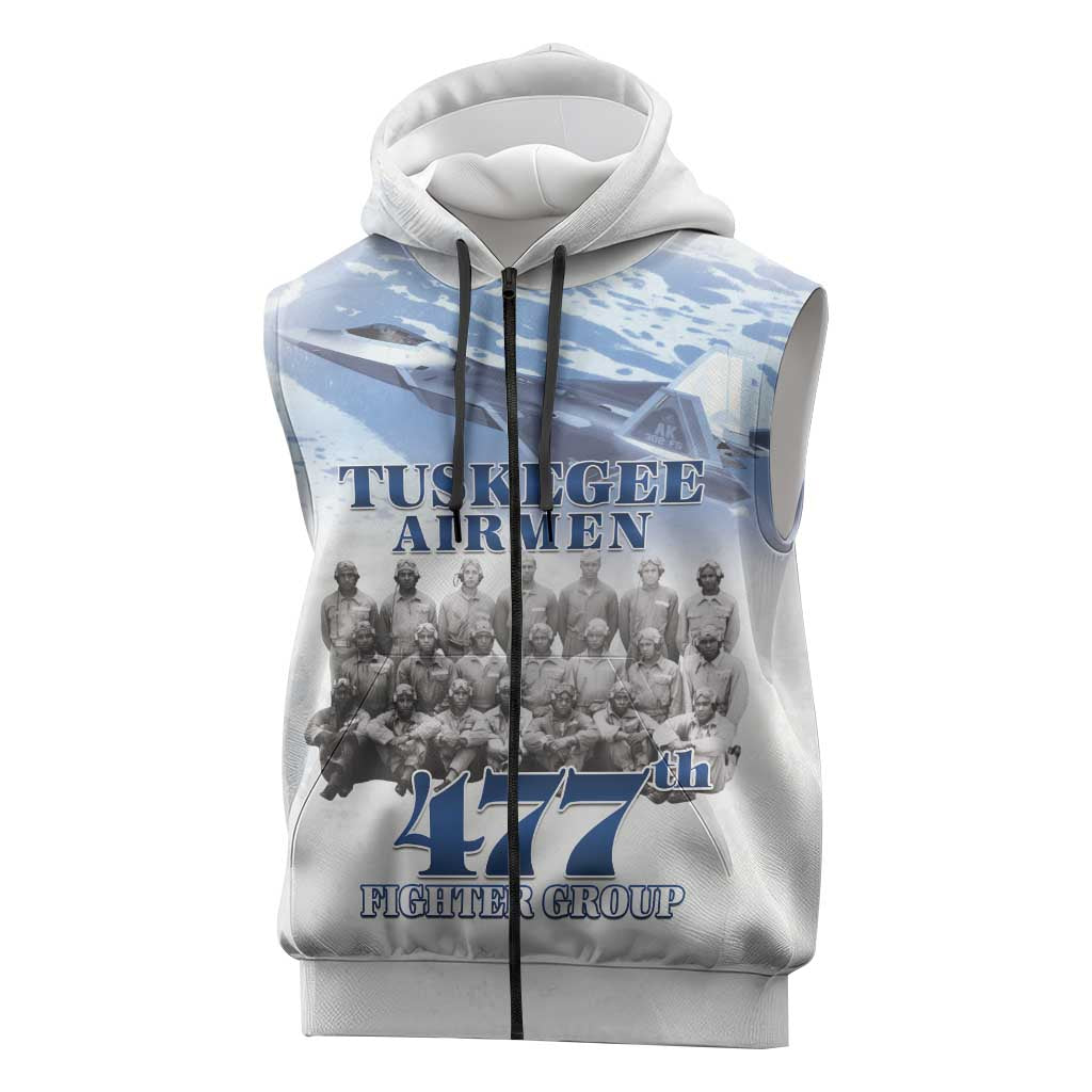 Tuskegee Airmen 477th Fighter Group Sleeveless Zip Hoodie Blue Sky Heritage - Wonder Print Shop