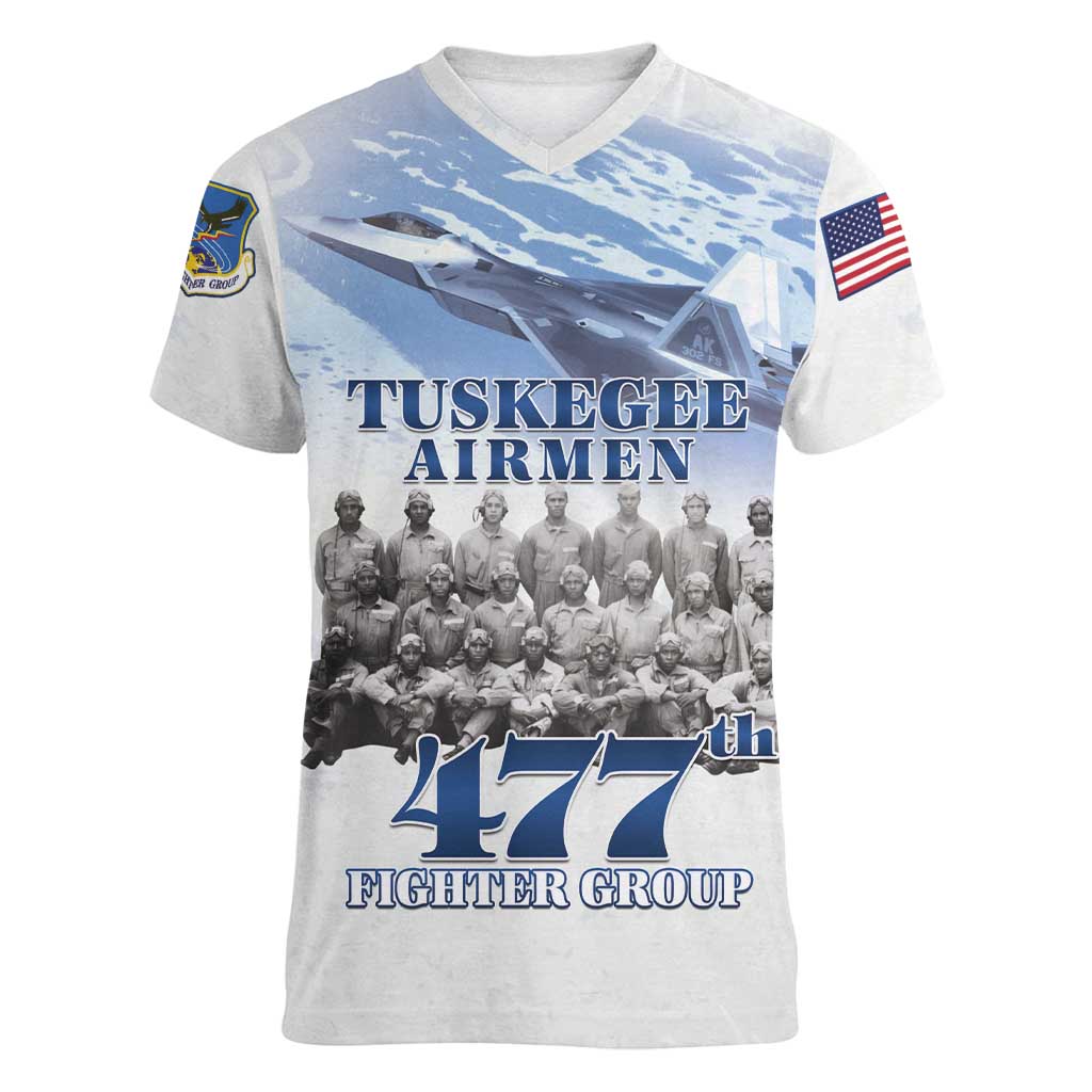 Tuskegee Airmen 477th Fighter Group Women V-Neck T-Shirt Blue Sky Heritage - Wonder Print Shop