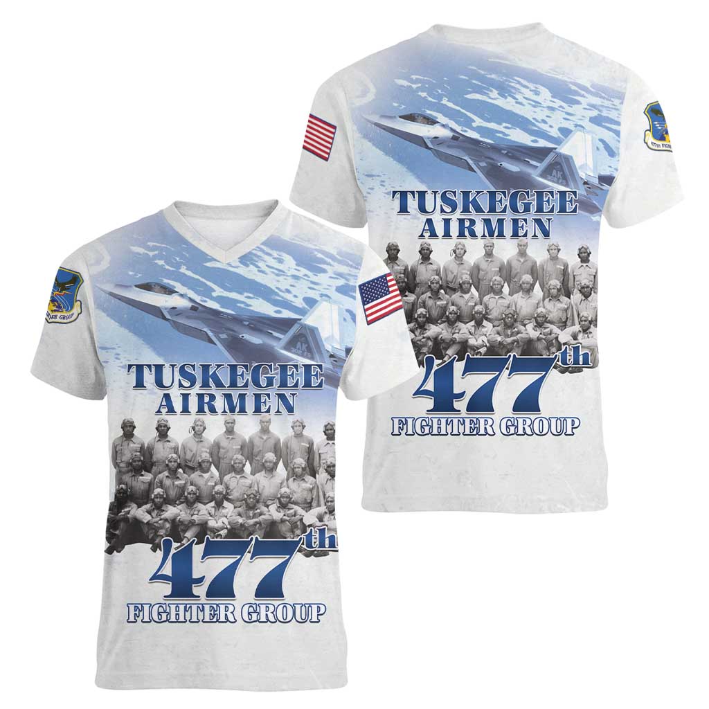 Tuskegee Airmen 477th Fighter Group Women V-Neck T-Shirt Blue Sky Heritage - Wonder Print Shop
