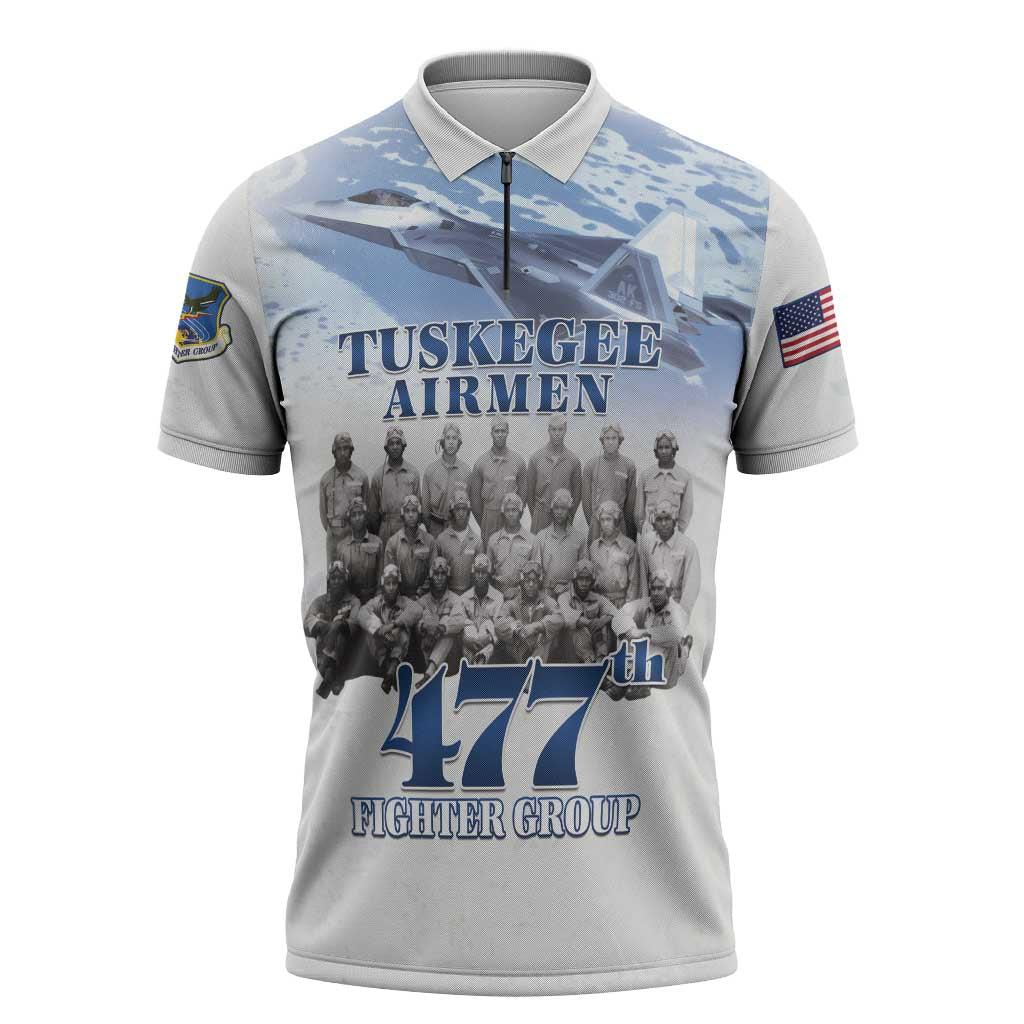 Tuskegee Airmen 477th Fighter Group Zipper Polo Shirt Blue Sky Heritage - Wonder Print Shop