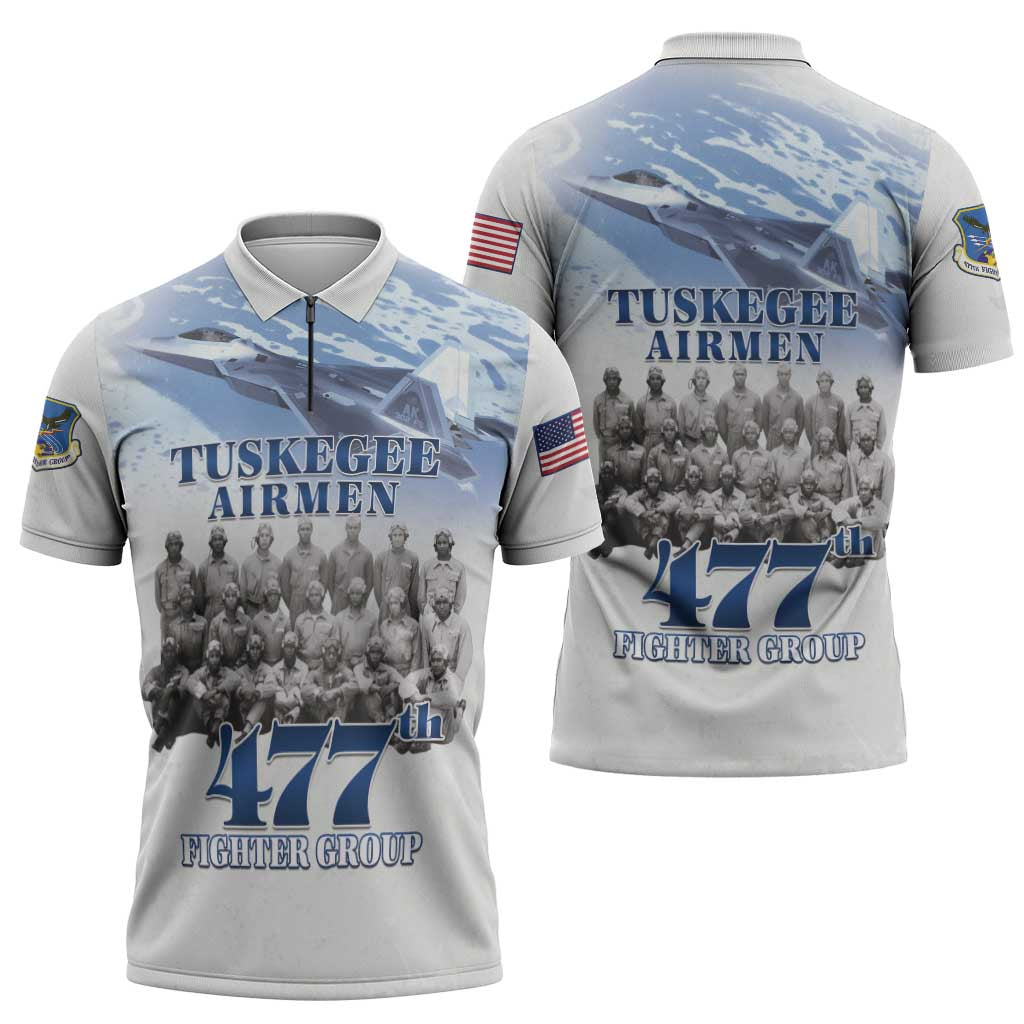 Tuskegee Airmen 477th Fighter Group Zipper Polo Shirt Blue Sky Heritage - Wonder Print Shop