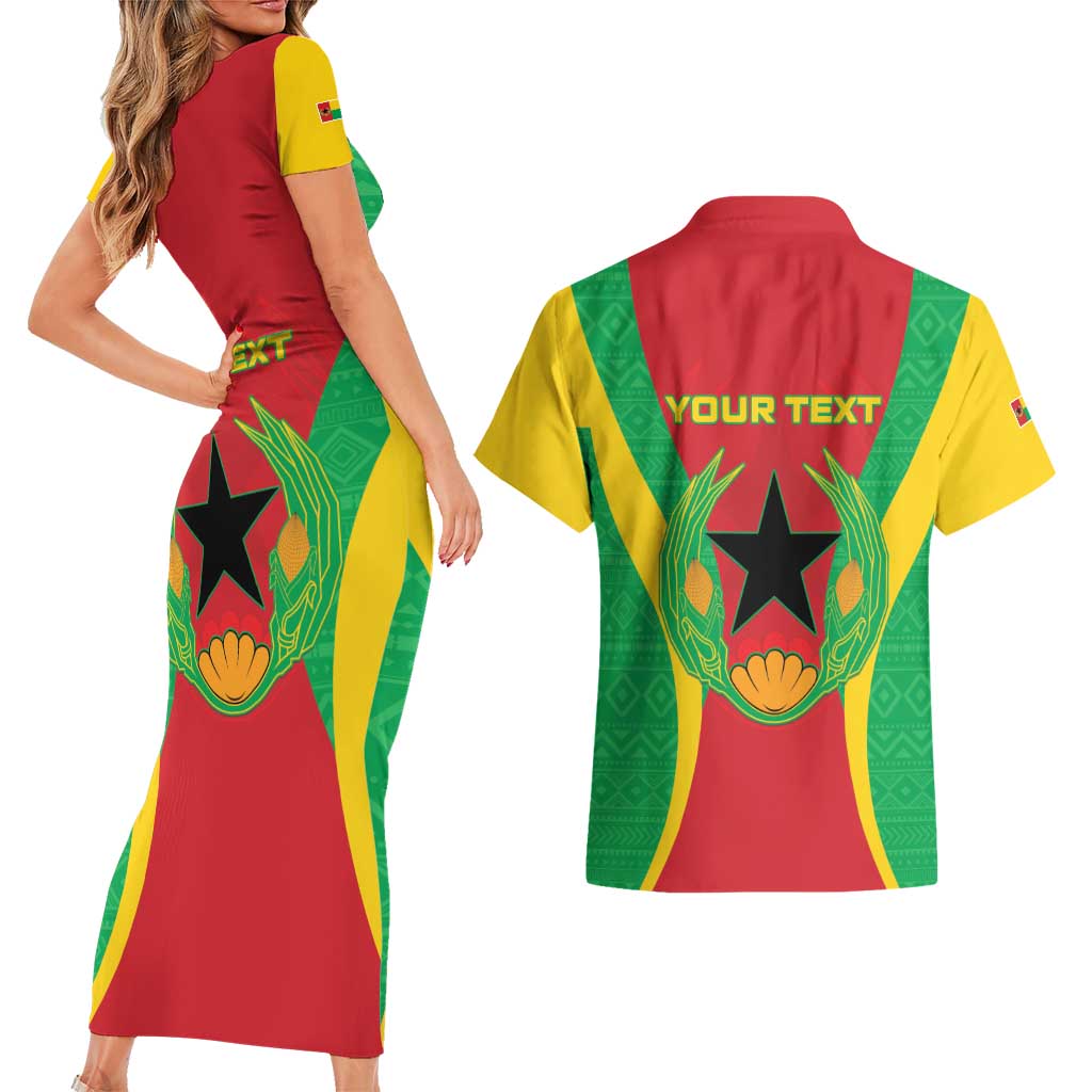 Personalised Cape Verde Couples Matching Short Sleeve Bodycon Dress and Hawaiian Shirt National Flag Of Cape Verde 1975-1992 - Wonder Print Shop