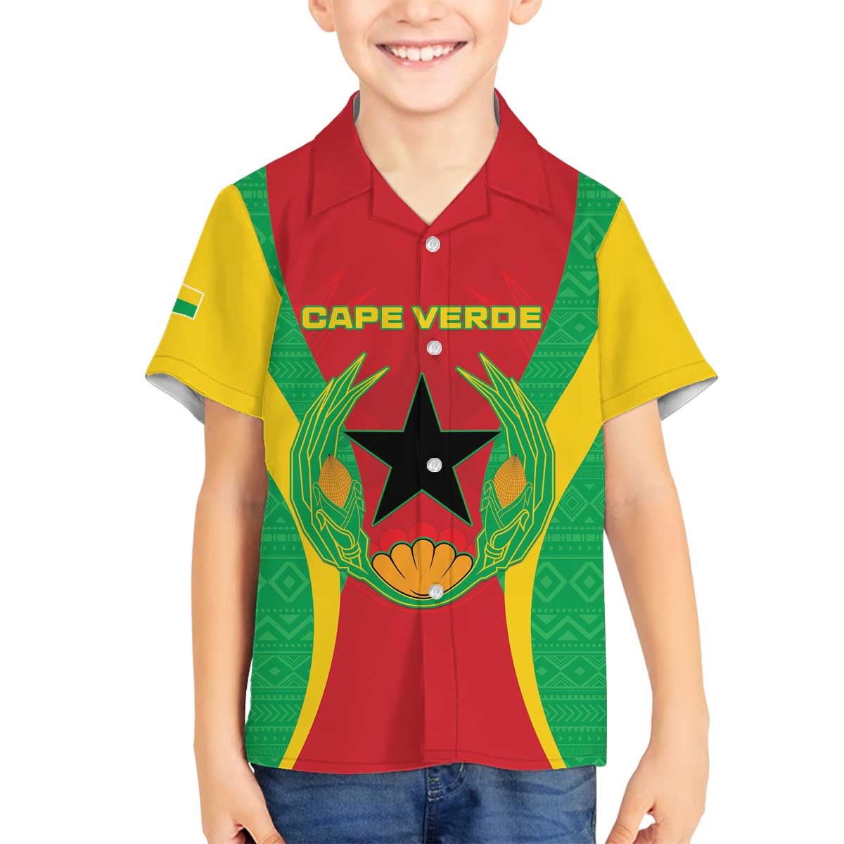 Personalised Cape Verde Family Matching Off The Shoulder Long Sleeve Dress and Hawaiian Shirt National Flag Of Cape Verde 1975-1992 - Wonder Print Shop