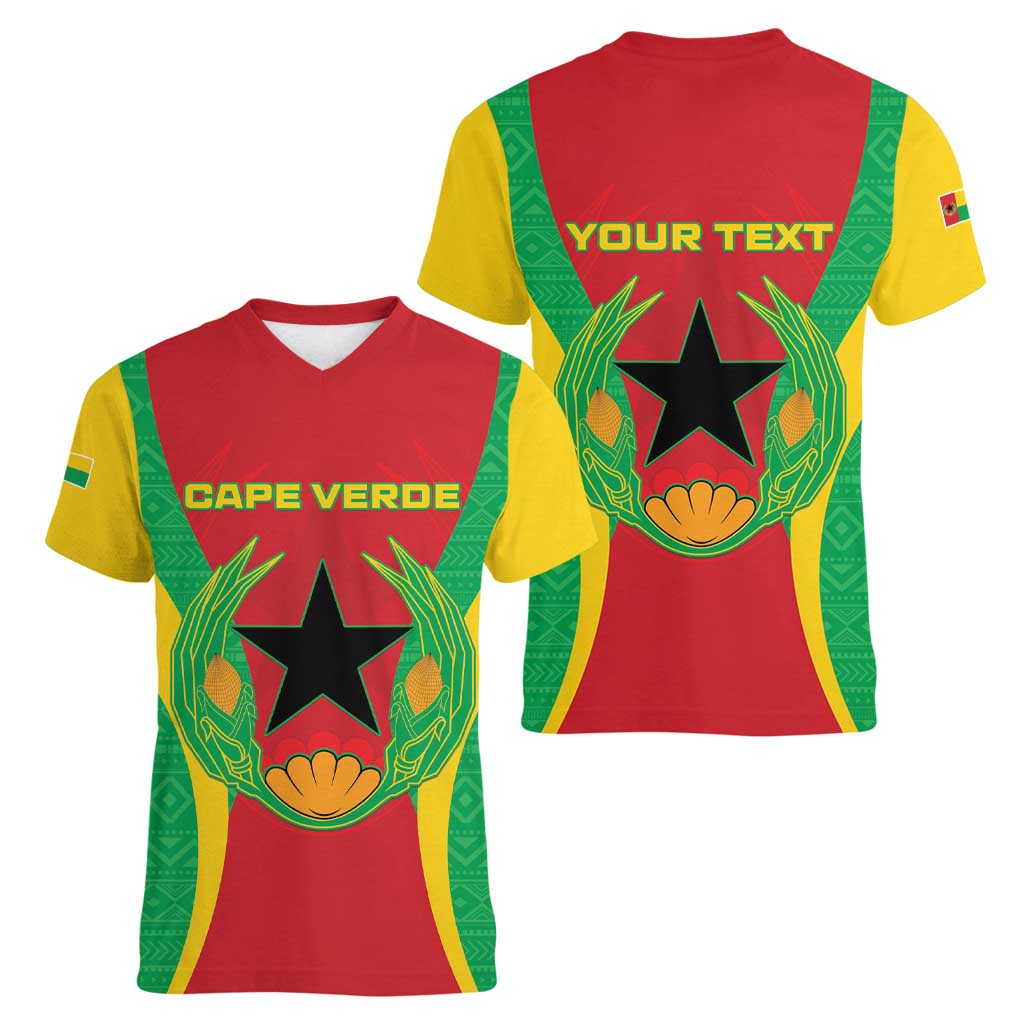 Personalised Cape Verde Women V-Neck T-Shirt National Flag Of Cape Verde 1975-1992 - Wonder Print Shop