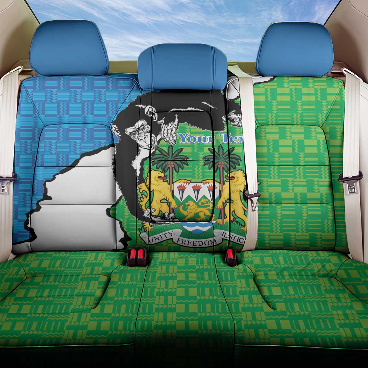 Personalised Sierra Leone Back Car Seat Cover Chimpanzee With Coat Of Arms - Wonder Print Shop