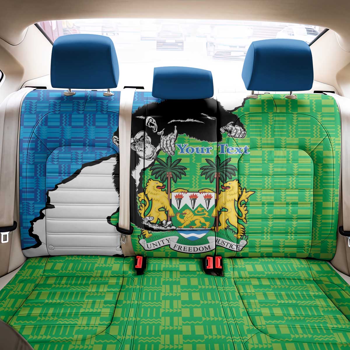 Personalised Sierra Leone Back Car Seat Cover Chimpanzee With Coat Of Arms - Wonder Print Shop