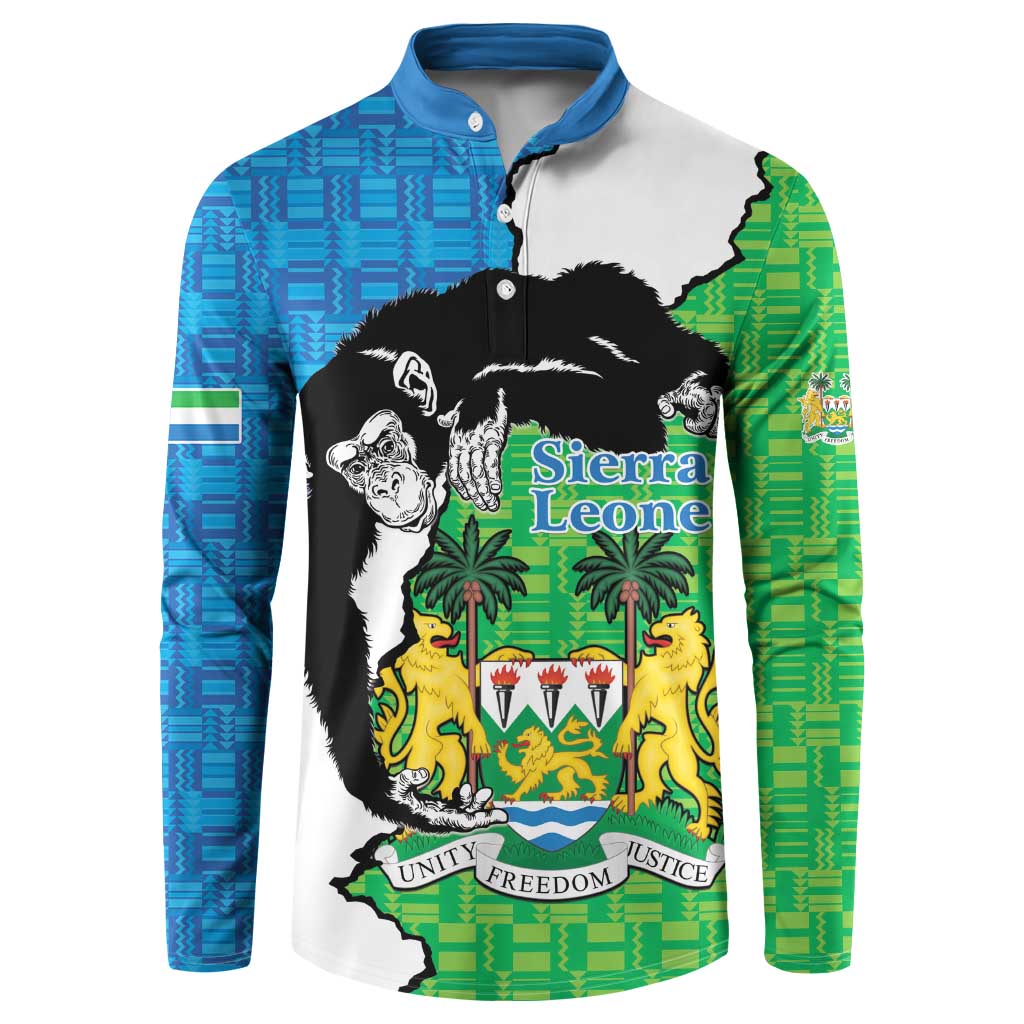Personalised Sierra Leone Button Sweatshirt Chimpanzee With Coat Of Arms - Wonder Print Shop