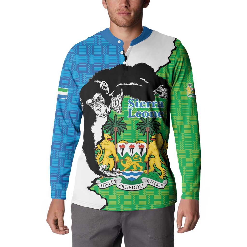 Personalised Sierra Leone Button Sweatshirt Chimpanzee With Coat Of Arms - Wonder Print Shop