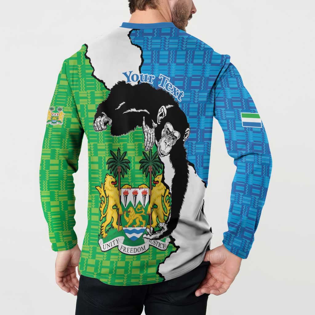 Personalised Sierra Leone Button Sweatshirt Chimpanzee With Coat Of Arms - Wonder Print Shop