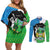 Personalised Sierra Leone Couples Matching Off Shoulder Short Dress and Long Sleeve Button Shirt Chimpanzee With Coat Of Arms - Wonder Print Shop
