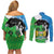 Personalised Sierra Leone Couples Matching Off Shoulder Short Dress and Long Sleeve Button Shirt Chimpanzee With Coat Of Arms - Wonder Print Shop