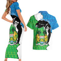 Personalised Sierra Leone Couples Matching Short Sleeve Bodycon Dress and Hawaiian Shirt Chimpanzee With Coat Of Arms - Wonder Print Shop