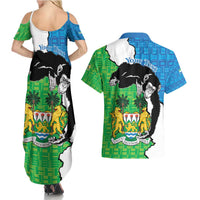 Personalised Sierra Leone Couples Matching Summer Maxi Dress and Hawaiian Shirt Chimpanzee With Coat Of Arms - Wonder Print Shop