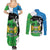 Personalised Sierra Leone Couples Matching Summer Maxi Dress and Long Sleeve Button Shirt Chimpanzee With Coat Of Arms - Wonder Print Shop