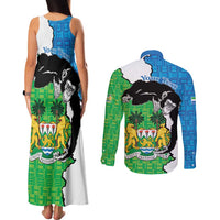 Personalised Sierra Leone Couples Matching Tank Maxi Dress and Long Sleeve Button Shirt Chimpanzee With Coat Of Arms - Wonder Print Shop