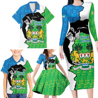 Personalised Sierra Leone Family Matching Long Sleeve Bodycon Dress and Hawaiian Shirt Chimpanzee With Coat Of Arms - Wonder Print Shop