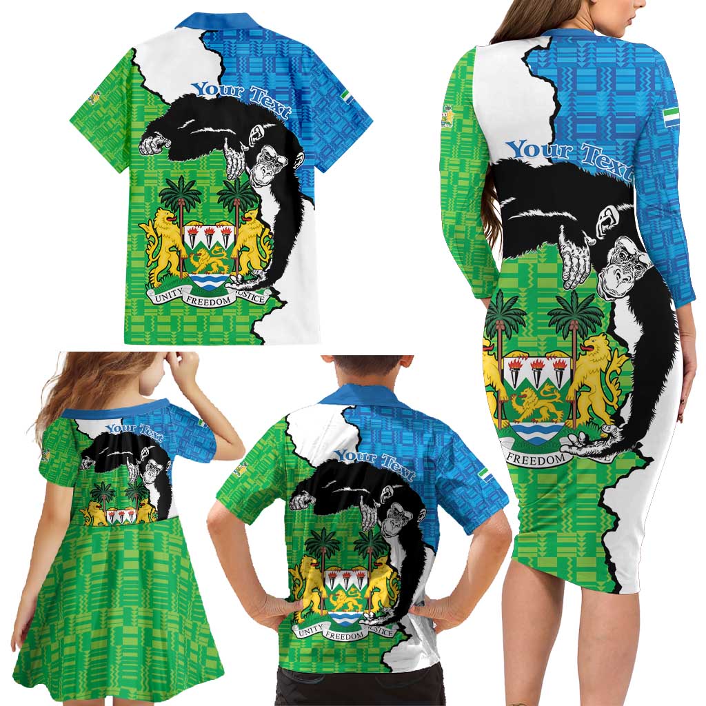 Personalised Sierra Leone Family Matching Long Sleeve Bodycon Dress and Hawaiian Shirt Chimpanzee With Coat Of Arms - Wonder Print Shop