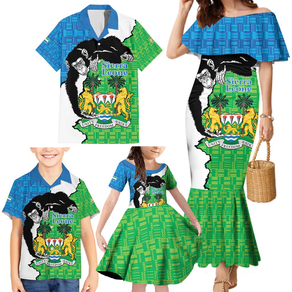 Personalised Sierra Leone Family Matching Mermaid Dress and Hawaiian Shirt Chimpanzee With Coat Of Arms - Wonder Print Shop