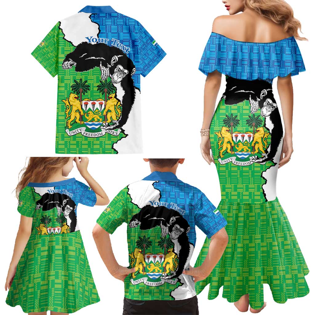 Personalised Sierra Leone Family Matching Mermaid Dress and Hawaiian Shirt Chimpanzee With Coat Of Arms - Wonder Print Shop