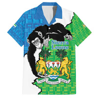Personalised Sierra Leone Family Matching Off The Shoulder Long Sleeve Dress and Hawaiian Shirt Chimpanzee With Coat Of Arms - Wonder Print Shop