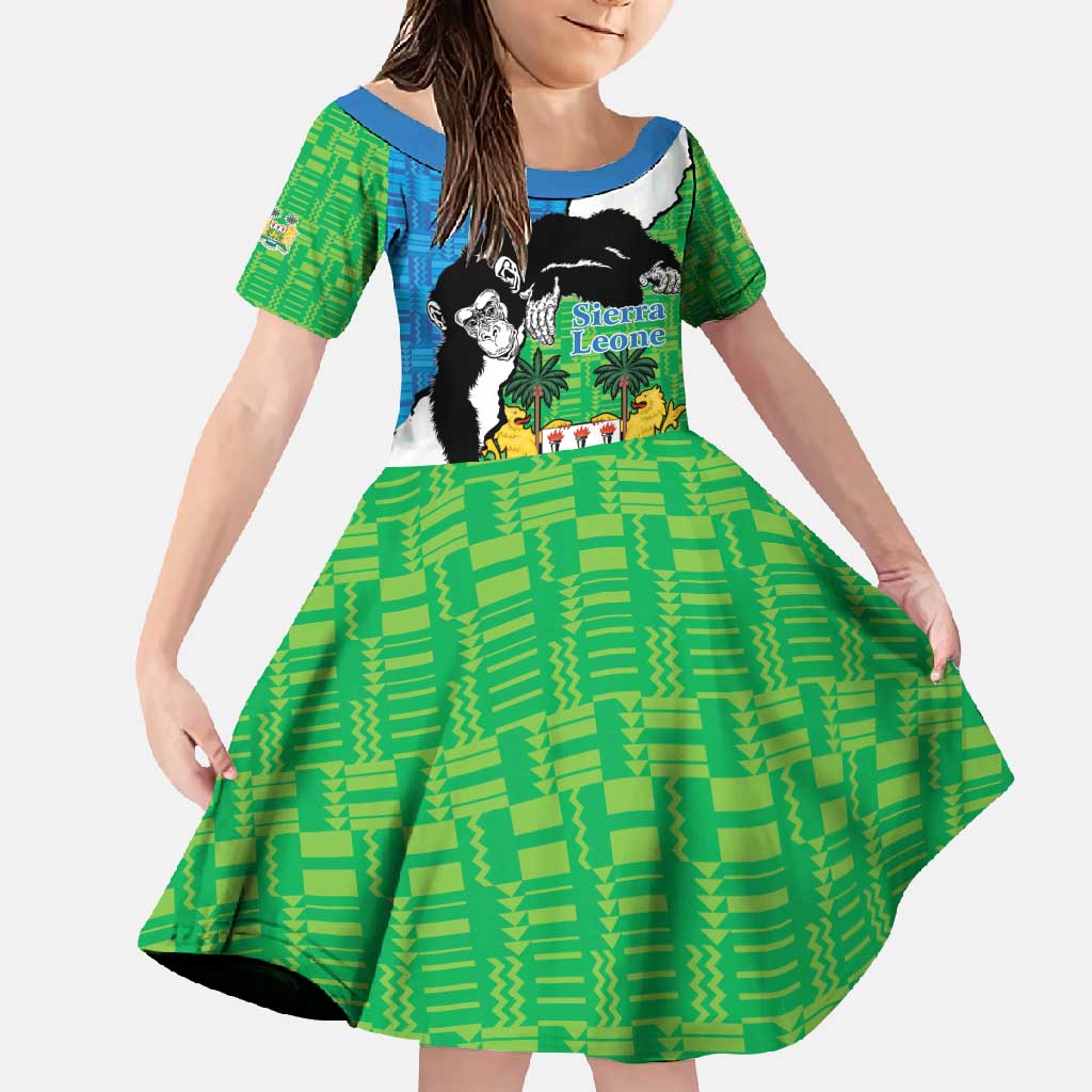 Personalised Sierra Leone Family Matching Off Shoulder Maxi Dress and Hawaiian Shirt Chimpanzee With Coat Of Arms - Wonder Print Shop